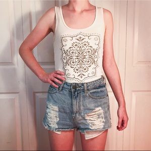 Banana Republic White Tank Top with Design